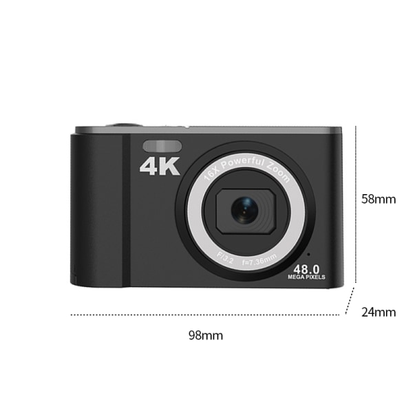 INF Digitalkamera 48MP 16x Zoom 4K Video Svart Svart