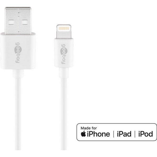 Lightning USB-kabel för laddning och synkronisering, 2 m, vit