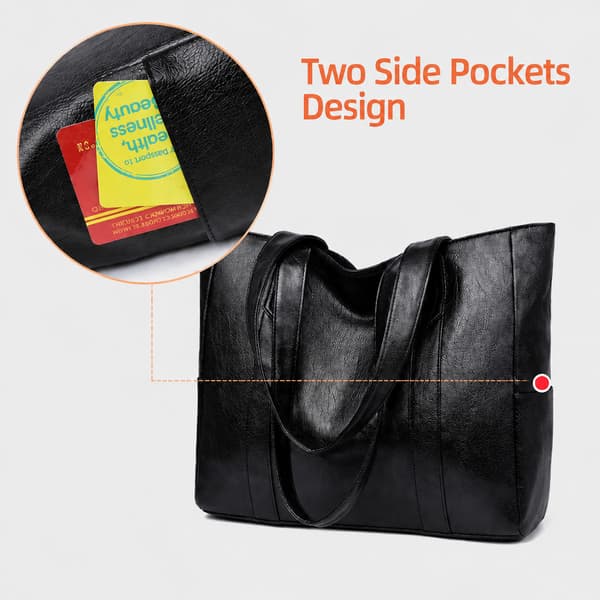 Chic Svart PU Läder Tote Bag - Mångsidig & Rymlig