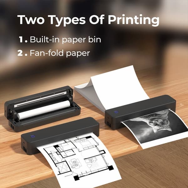 A4 termisk printer med Bluetooth og USB, blækfri udskrivning til dokumenter og etiketter, bærbart ABS-design til hjem og kontor White White