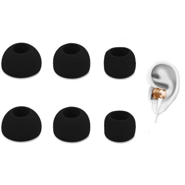 3-pack universella örontoppar till hörlurar - silikon - svart