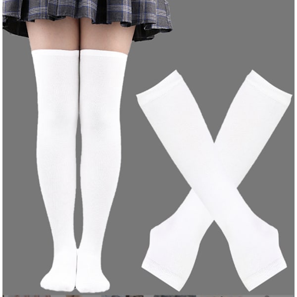 Randiga strumpor och handskar set för cosplay Vit