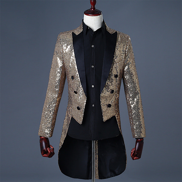 Herre Pailletter Smokingjakke, Scene Performance Blazer Guld M