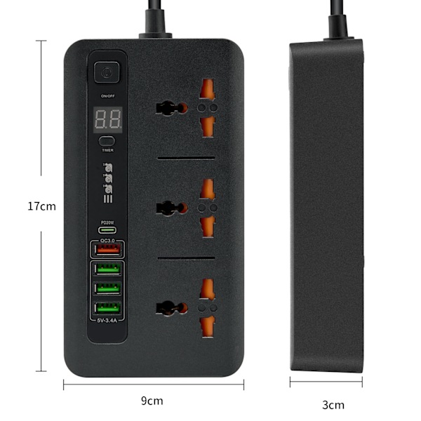 Universal Power Strip pikalatauksella - BKL-04 Musta