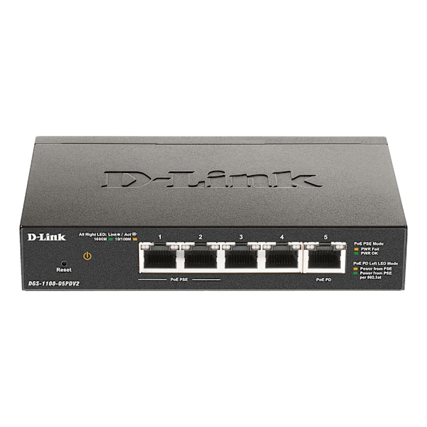 5-Port Gigabit PoE Smart Managed Switch with 1 PD port Svart