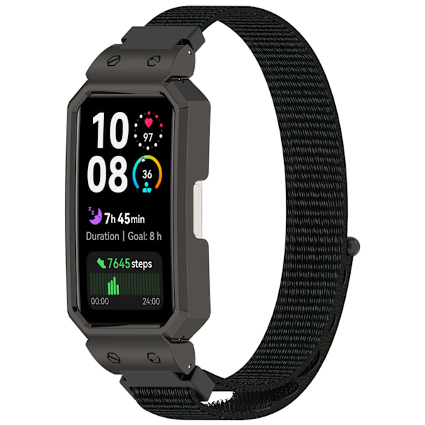 Snyggt vävt nylonband med silverram för Huawei Band Svart