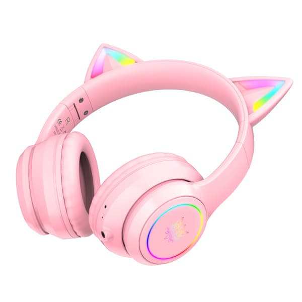Rosa over-ear Bluetooth-hörlurar med 40mm-element, BT5.0, låg latens och 15–22h speltid