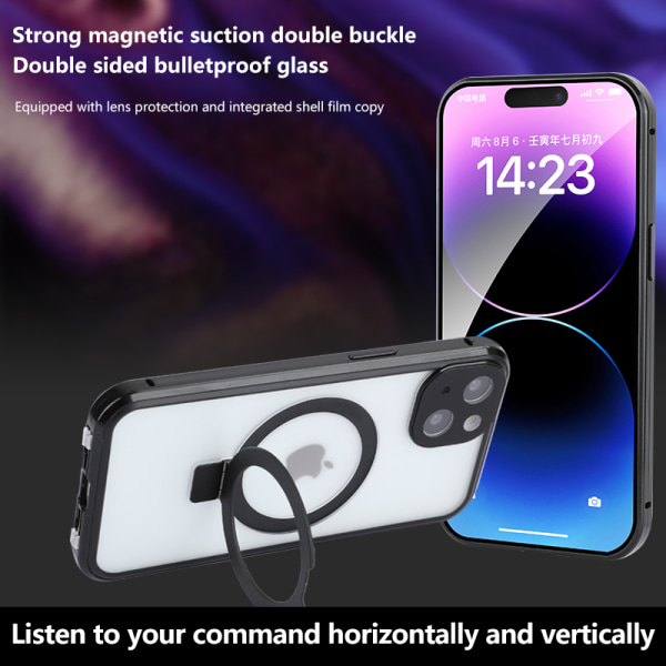 HD genomskinligt magnetfodral med stativ för iPhone iPhone 15 Plus