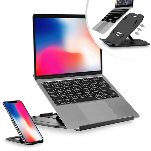 2-i-1 Portabelt Laptopställ Svart 360 Roterbart