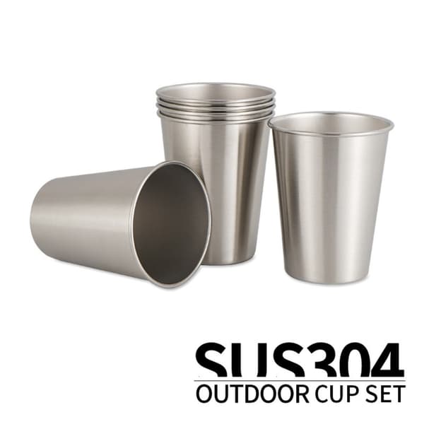 304 rostfritt stål 350ml bärbart muggset 6-pack med förvaringspåse silver för camping, picknick, BBQ, kaffe och öl