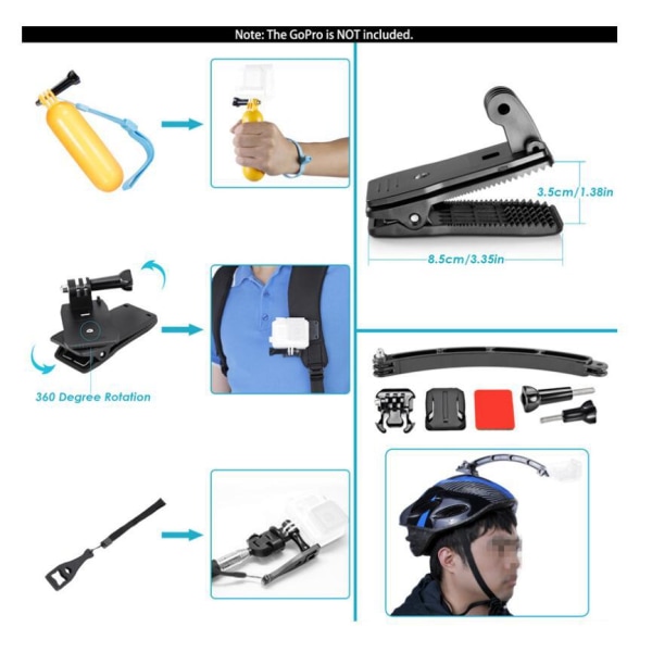 GoPro Action Camera Accessories 12-i-1 Bundle Kit, GoPro 8/9, Xi Svart