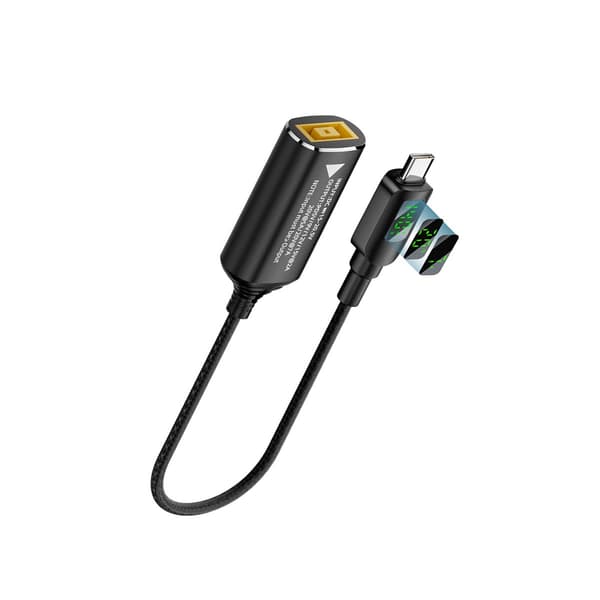 140W DC - USB-C -sovitin: Lenovo neliökärki (naaras) - Type-C (uros) digitaalinäytöllä