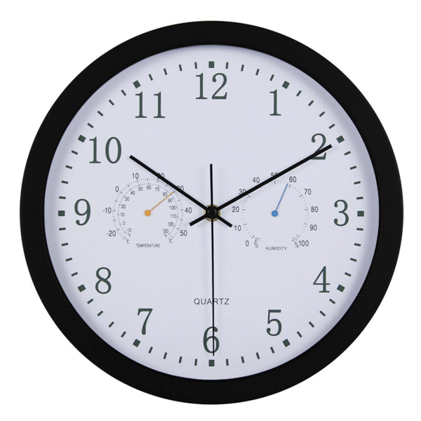 Lydløst vægur med termometer hygrometer Black Black