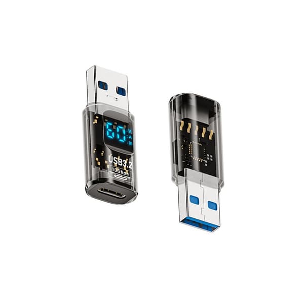 TYPE-C hun til USB han adapter med digital display - Transparent Sort (2 stk)