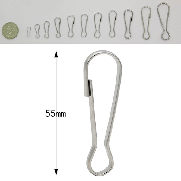 Karbinhakar öppningsbara krokar Rostfritt Stål 100-pack Silver 5.5 cm