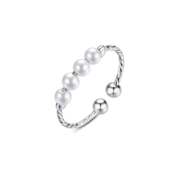 Justerbar anti-stress ring med drejelige perler Sølv S