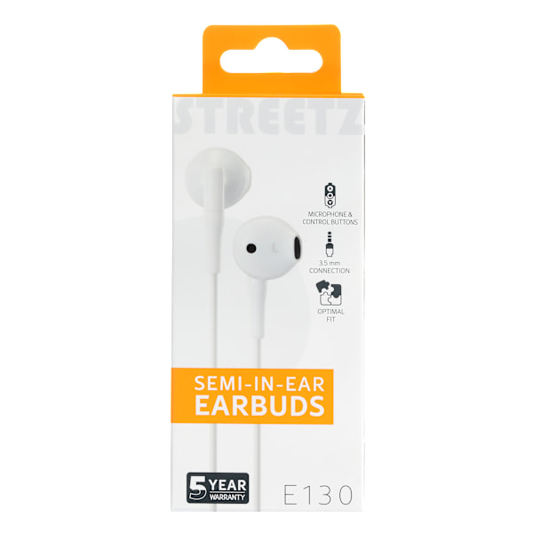 E130 Semi-in-ear earbuds, answer button, 3.5mm, mic, white