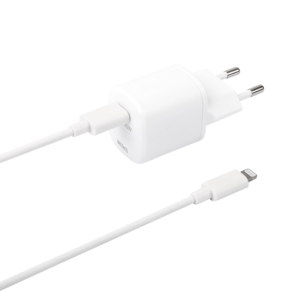 USB-C PD 20 W wall charger, 1 m detach. USB-C to Lightning