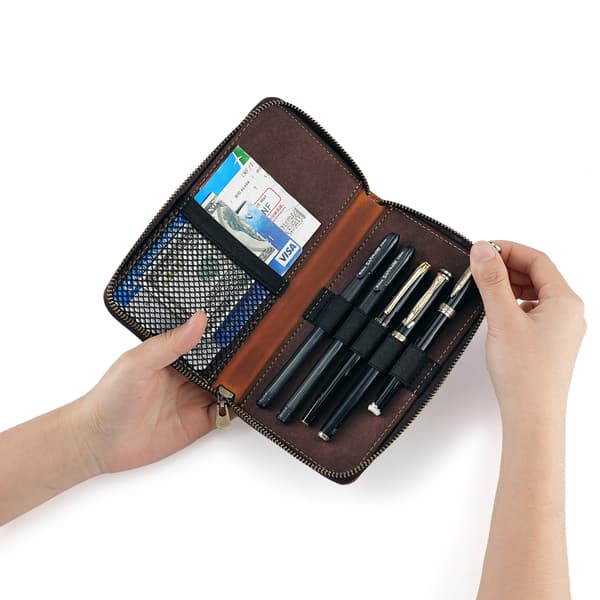 Premium Läder Pennfodral med Dragkedja - Kaffebrun Organizer