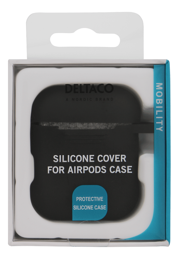 AirPods 1/2 silicone case, keyring hole, easy to grip, black