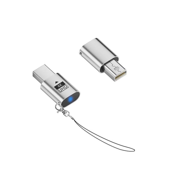 USB-C virtuaalinäyttöadapteri miniDP-emuloinnilla HDR-tuki etätyöihin ja GPU-passthrough, avainketju LED, alumiini hopea