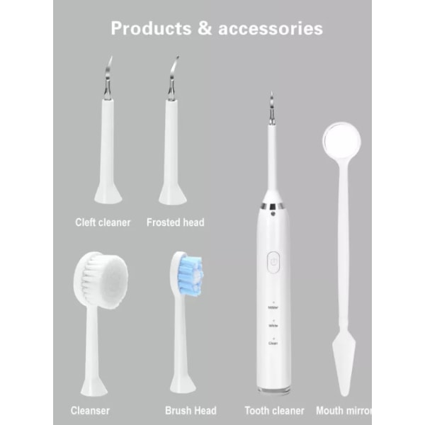 Sähköhammasharja 6-osainen hammaskivenpoistoainesarja Valkoinen Valkoinen