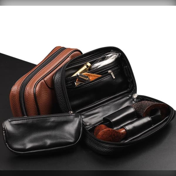 Bærbar Læder Pibe Etui - Holder 2 Piber & Tilbehør Brown Brown