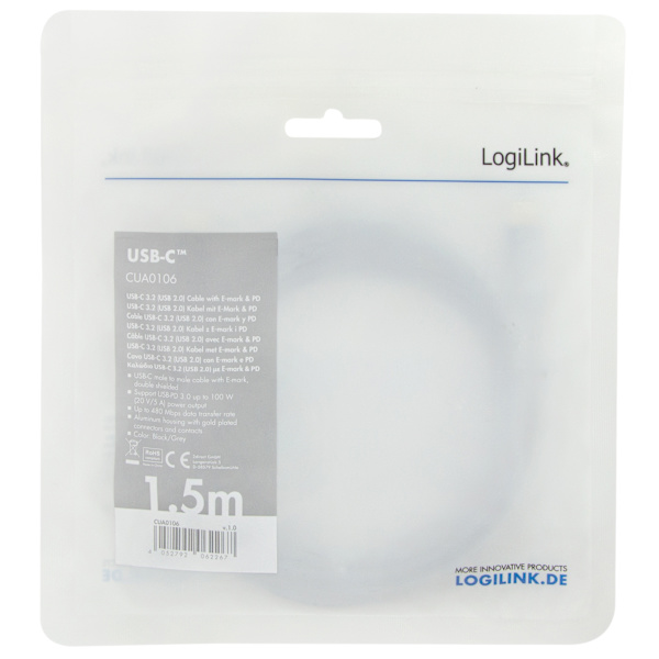 USB-C til USB-C kabel 100W 480 Mbps 1,5m aluminium