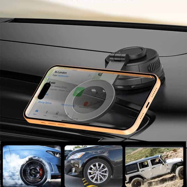 Svart Magnetisk Biltelefonhållare med Sugkopp – Kompatibel med iPhone & Android