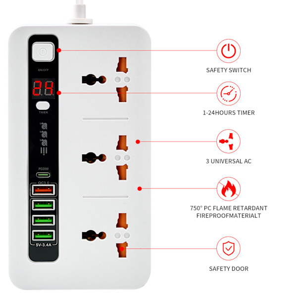 Universal Power Strip pikalatauksella - BKL-04 Valkoinen