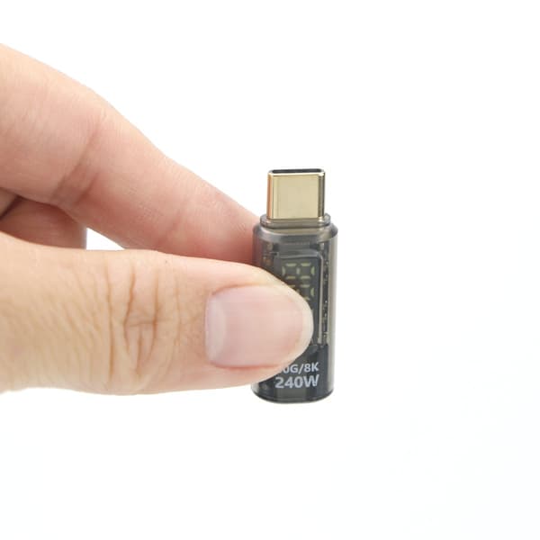 240W USB-C Hun til USB-C Han Adapter med Digital Display - Gennemsigtig Sort (2 stk)