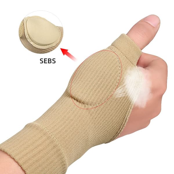 Håndleds tommelfingerstøtte kompressionshandsker 1 par Beige Beige