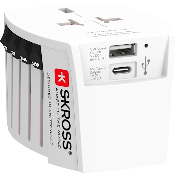MUV World Travel adapter, USB A&C Hvid
