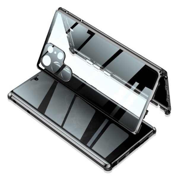 Magnetisk dubbelsidigt mobilfodral i härdat glas Samsung Galaxy S23 Svart