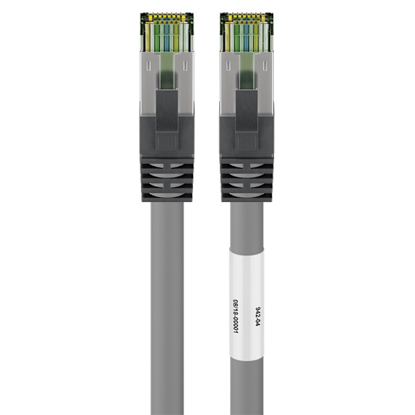 RJ45 (CAT 6A, 500 MHz) patchkabel med CAT 8.1 S/FTP rå kabel, grå