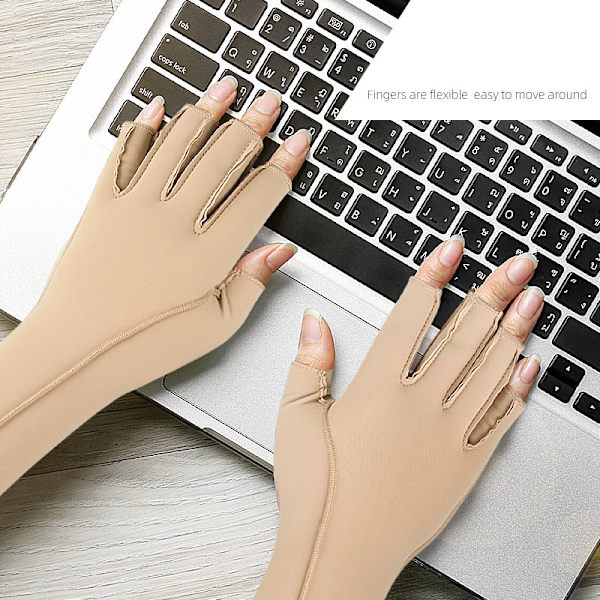 Lange kompressionshandsker med halvfingerdesign Gul