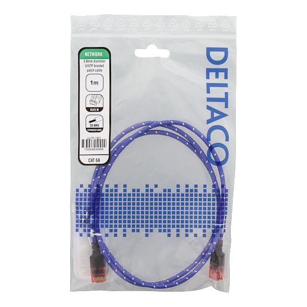 Tough Slim CAT.6A U/UTP Patch Cable, 28AWG, 3.8mm, 1m, blue