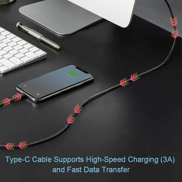 USB 2.0 til USB-C kabel 3A hurtig opladning Black 2 m Black 2 m