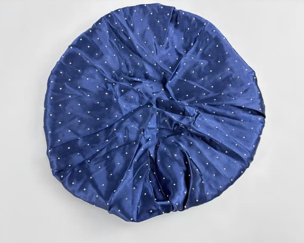 Satin-sovehue med rhinsten NavyBlue NavyBlue