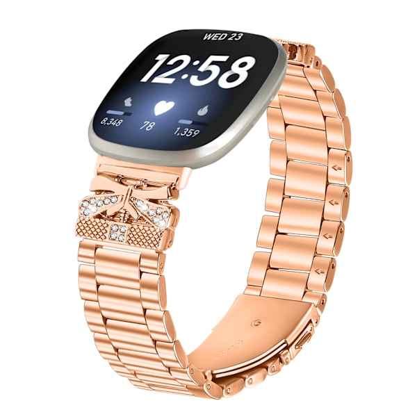 Funklende sommerfugl Fitbit Versa 3/4 rem med tre rhinsten Rose guld