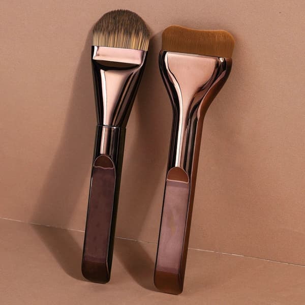 Tongue-Shaped Ultra-Thin Flat Foundation Brush - 2 Pack, Soft Synthetic Bristles, Wide Paddle Head for Seamless Coverage coffee coffee