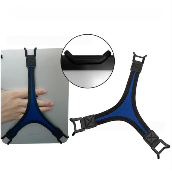 Multifunktionel trekantet håndrem kompatibel med iPad, e-læsere og tablets i høj-elastisk nylon til sikkert enhåndsgreb og transport Dark Blue Dark Blue