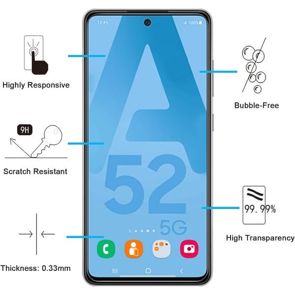 Näytönsuoja Samsung Galaxy A52/A52 5G/A52S 5G karkaistu lasi 2 kpl