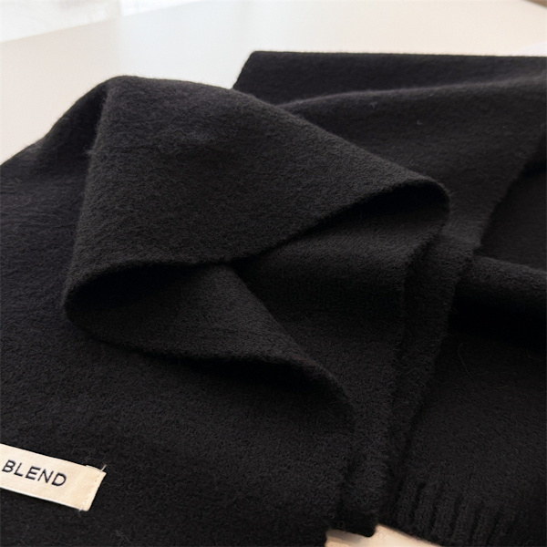 Vinter Varm Halsduk Sjal - Solid Svart Polyester Halsvärmare