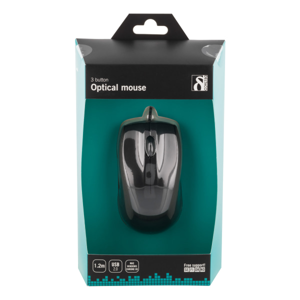 Wired optical mouse, 3 buttons w/ a scroll, 1200 DPI, black