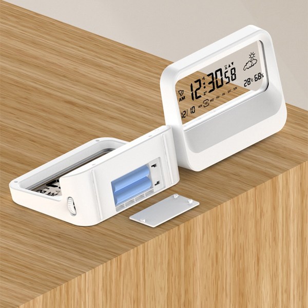 Multifunktionell Digital Student Väckarklocka med Temperatur, Luftfuktighet och Timer (Batterier Ingår Ej) White White
