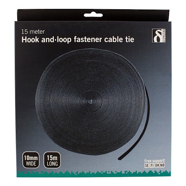 Hook and loop fastener cable ties, width 10mm, 15m, black