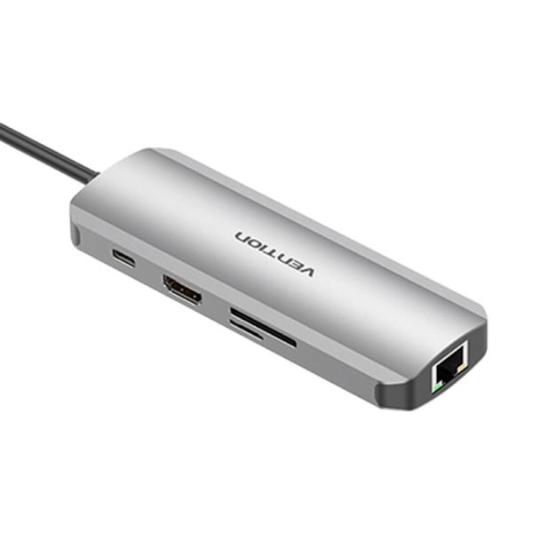 USB-C-telakointiasema HDMI:hen, 3x USB3.0, RJ45, SD, TF, PD 0,15 m Vention TOKHB (harmaa)