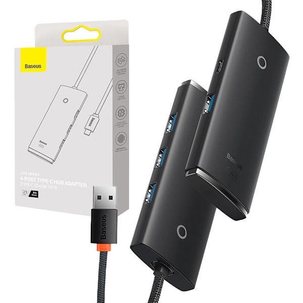 HUB-adapter 4-portars USB-C Baseus OS-Lite 25cm (svart)