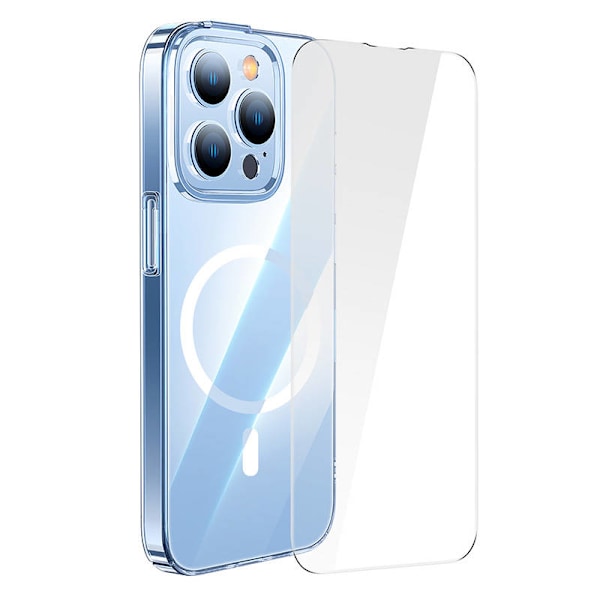 Baseus Crystal läpinäkyvä magneettikotelo ja karkaistu lasisetti iPhone 14 Pro Maxille